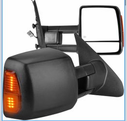 Towing Mirrors Compatible with 2007-2017 Tundra, Pair Set Side Tow Mirror with Power Adjusted Heated Glass Manual Telescoping Manual Folding LED Turn