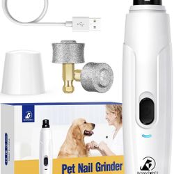 Bonve Pet Dog Nail Grinder, Upgraded Cat Dog Nail Trimmers Super Quiet Dog Nail Clipper with 2 Grinding Wheels, USB Rechargeable Pet Nail Clippers for