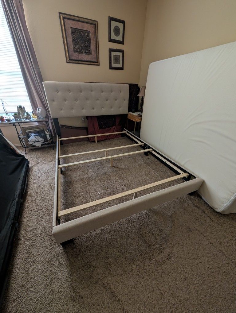 Queen Baconton Upholstered standard bed frame only beige