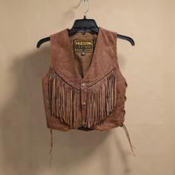 ​Hudson Leather Brown Genuine Leather Fringe Vest (Size XS)   (Unisex)