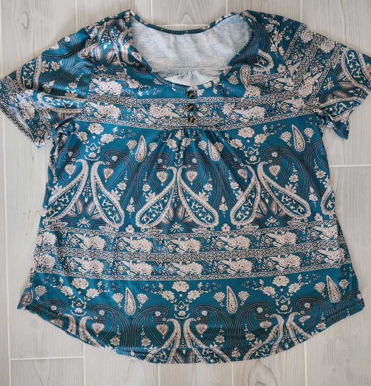 Short Sleeve Tunic Tops Blouse For Women Size XL