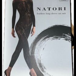 Natori Feathers Long Sleeve Lace Bodysuit Black Medium