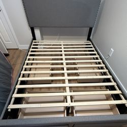 Queen Size Upholstered Platform Bed Frame with 4 Storage Drawers