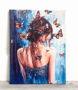 Woman with Butterflies Canvas Wall Art