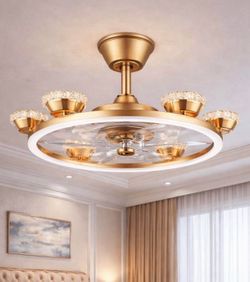 Gold Chandelier Ceiling Fan with LED Light