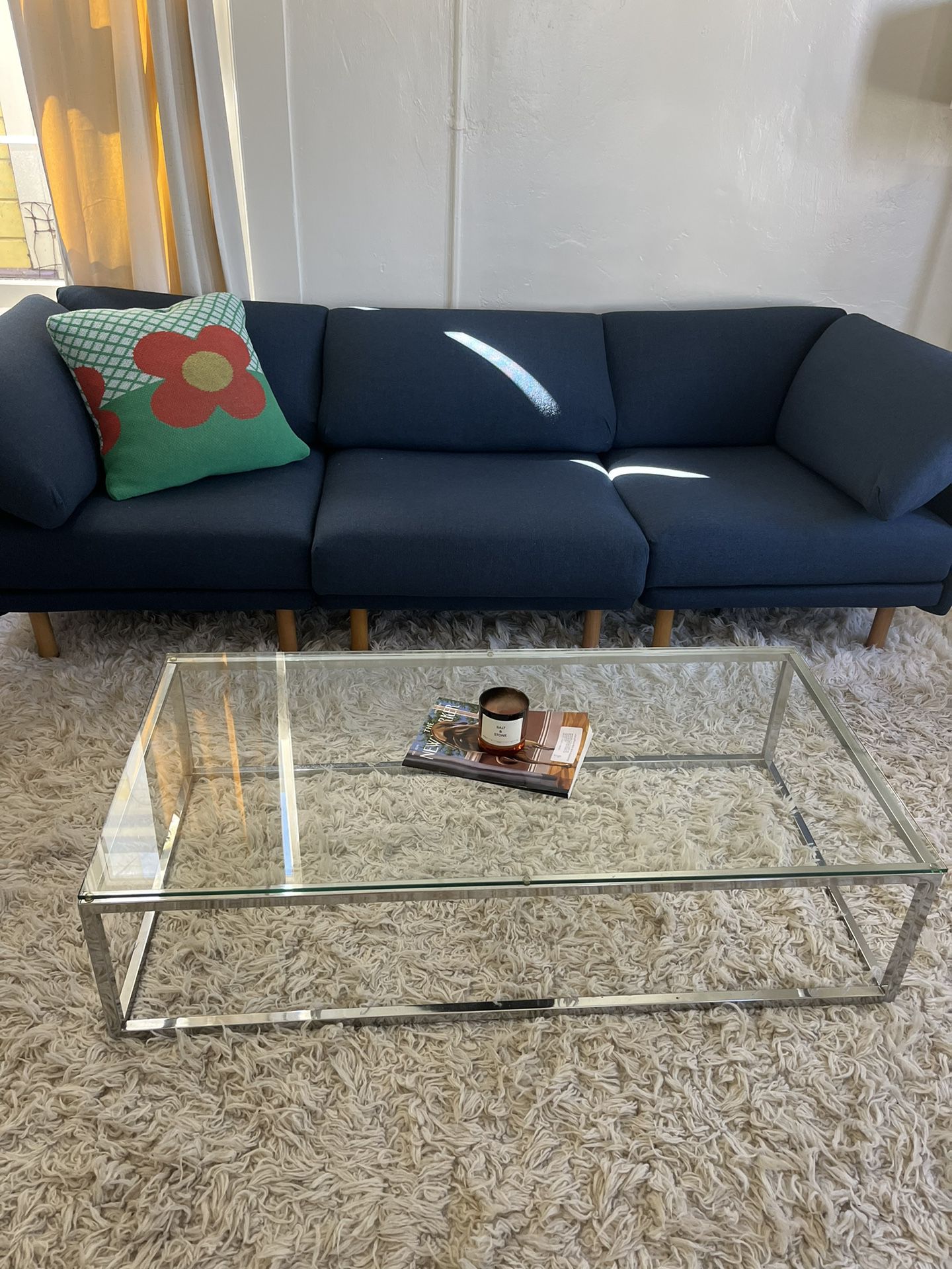 Glass Topped Metal Coffee Table 