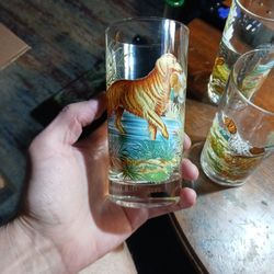 Libbey Glass company, tumblers with hunting dog and game bird themes Set Of 4