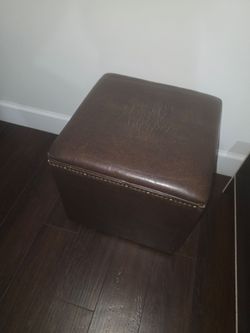 Brown Faux Leather Storage Ottoman – Lift-Off Top