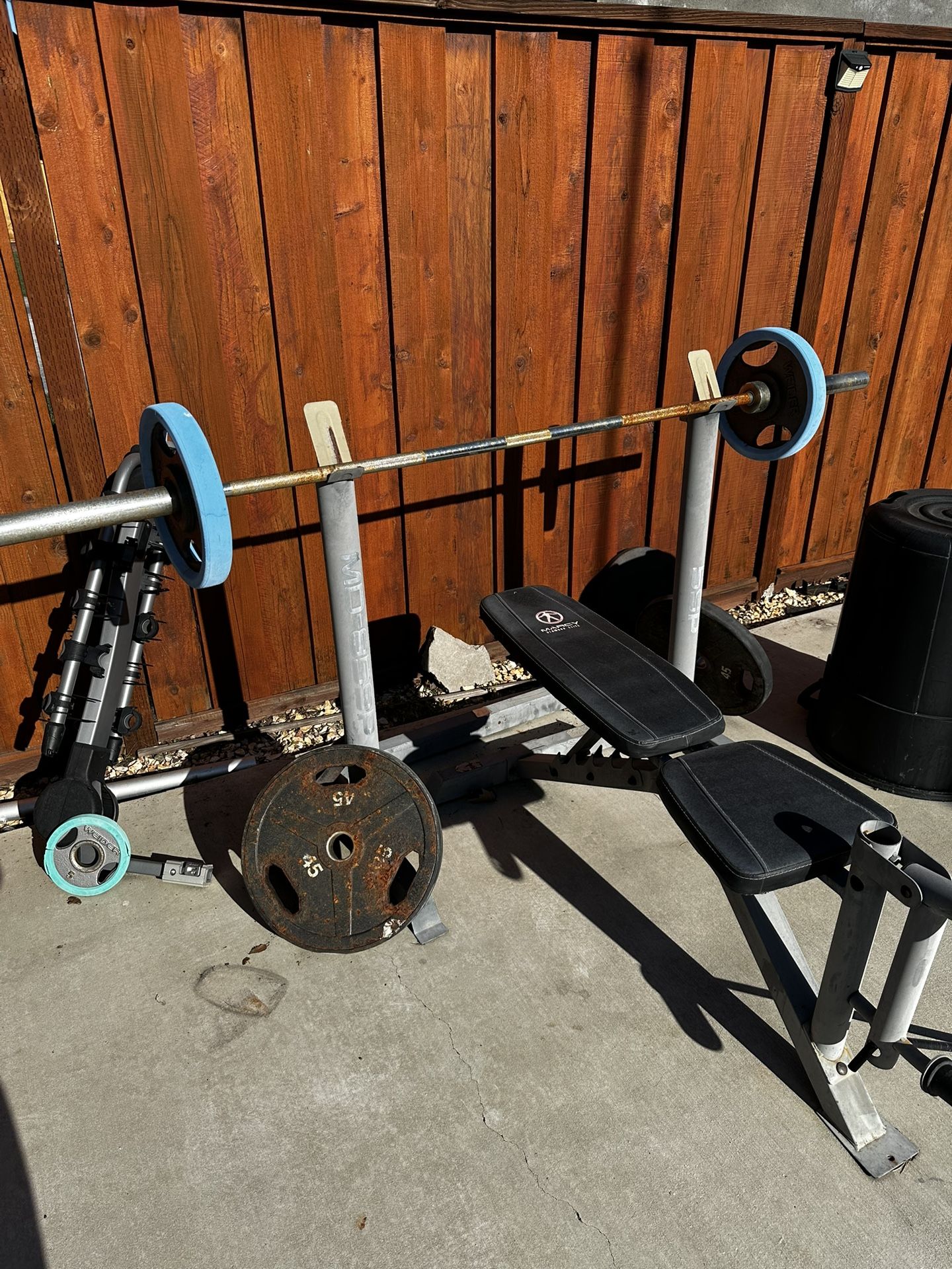 WORKIUT BENCH, BAR AND WEIGHTS