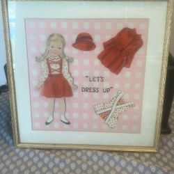 Antique framed  picture ( perfect for a girl's room).