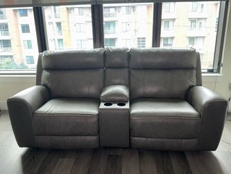 Grey Faux Leather Power Reclining Loveseats