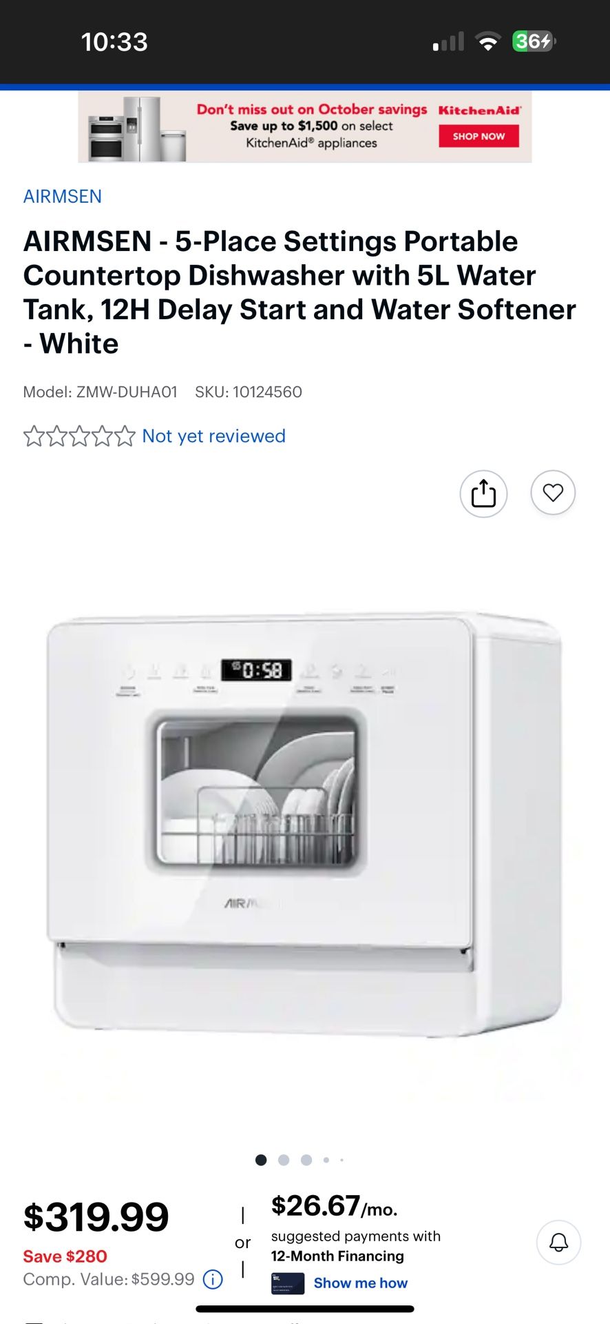 Airmsen Countertop Dishwasher