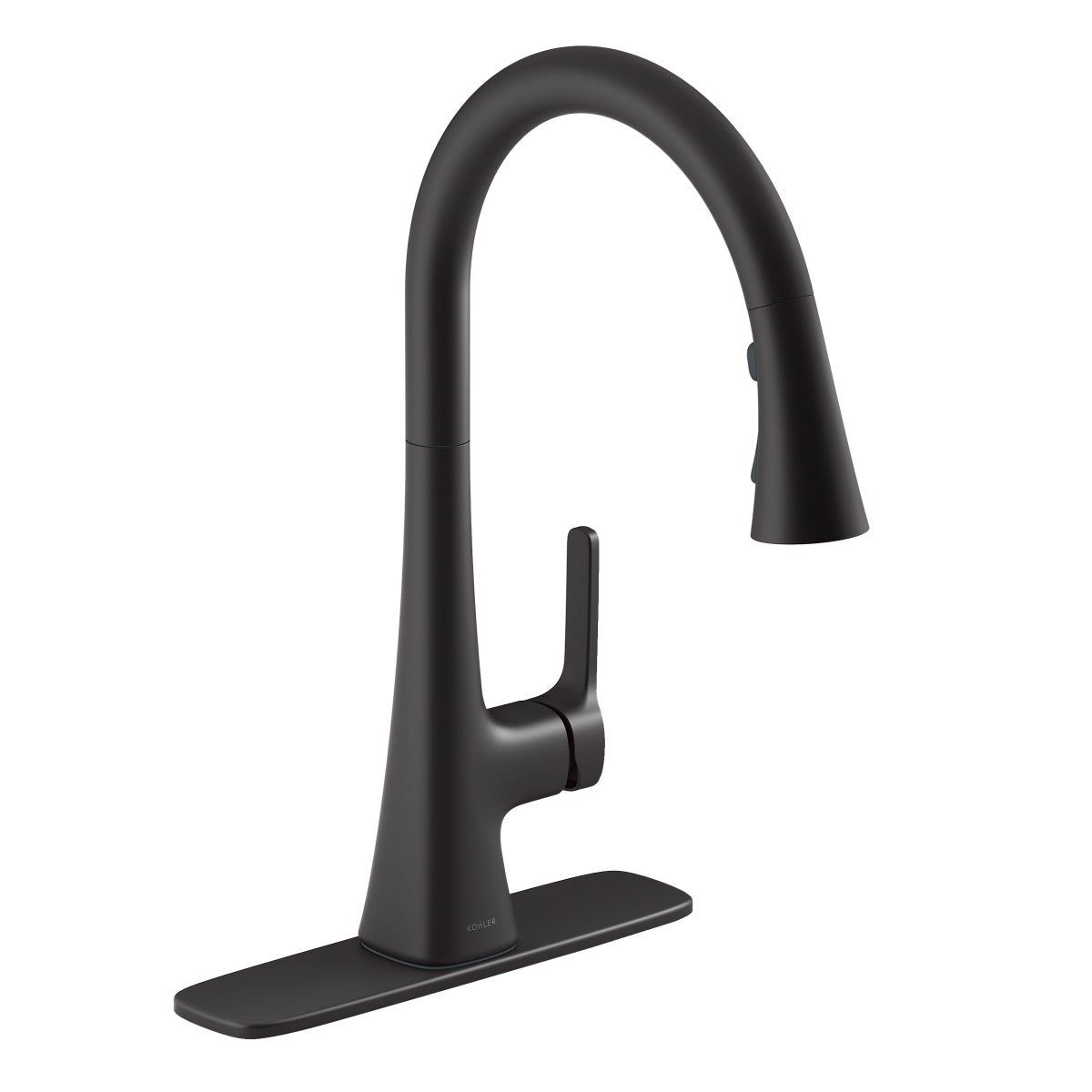 NEW Kohler Guild Matte Black Pull down Kitchen Sink Faucet with Three function Sprayhead