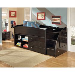 TWO SETS OF BUNK BEDS WITH STAIR STORAGE 