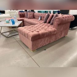 Lauren Pink Velvet Double Chaise Sectional