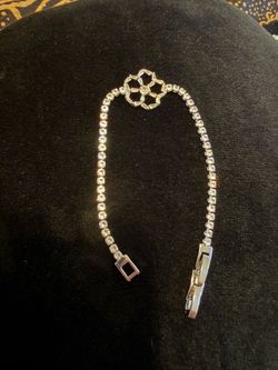 Silver Crystal Tennis Bracelet with Flower Centerpiece