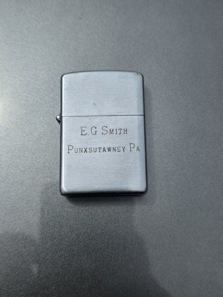 Vintage ZIPPO Lighter- EG SMITH Punxsutawney Pa Inscribed- 1950