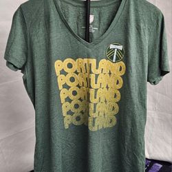 Women's MLS Heather Green Portland Timbers Goal Line V-Neck T-Shirt Size XL