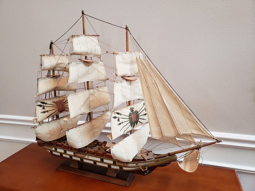 Handcrafted model sailing ship