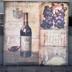 Wine Bottle And Grape Canvas Art- Bar Lounge Liquidation 