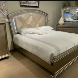 Cristal Gold LED Panel Bedroom Set / Queen and King Bed Frame 2589