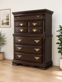 Solid Wood Chest of Drawers – Dark Brown Tall Dresser | Vintage Style