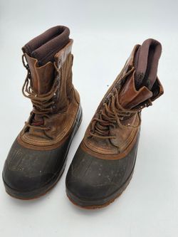 Vintage LaCrosse USA Hunting Pac Boots Leather Canvas Rubber Workwear Brown