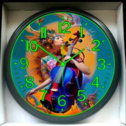 Violin Music Studio Lounge Art Glow In The Dark Wall Clock New!