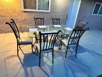 Glass Top Dining Table Set with 6 Chairs