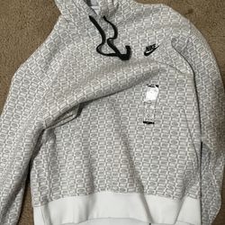 Nike NSW Club Fleece All Over Print Hoodie Sweatshirt White HJ6886-121 Mens L