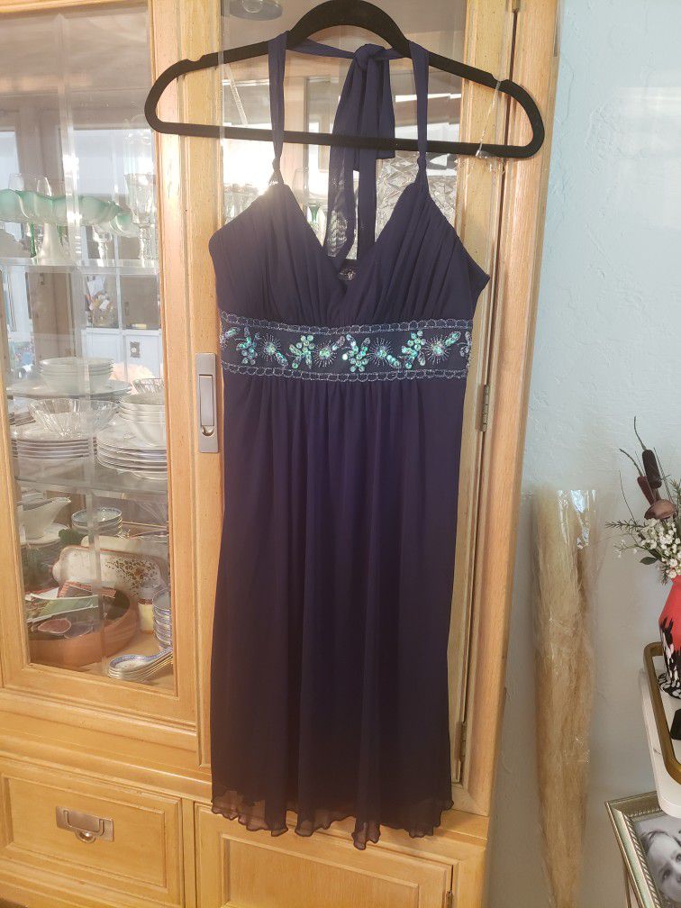 Navy Blue Party Dress With Sequins 