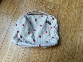 Strawberry Print Corduroy Cosmetic Pouch
