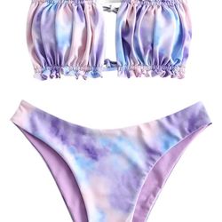 Women's Padded Bikini High Cut Leopard Bottoms Two Piece Bikini Set Swimsuit