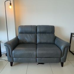 Blue Leather Reclinable Sofa 