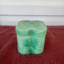 Medium Bakelite Green Box / Container with Lid, Velvet Lining