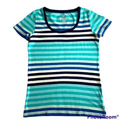 Faded Glory T-shirt Top Size XS (0-2) Women Stripe White Black Blue Green Cotton.