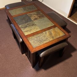 Coffee Table Expanding With 4 Stools