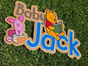 Winnie pooh personalized baby room wooden sign, custom baby room sign,  baby names woom sign, custom character sign, baby shower sign, gender reveal s