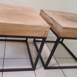 Solid Wood and Iron Side Tables Set