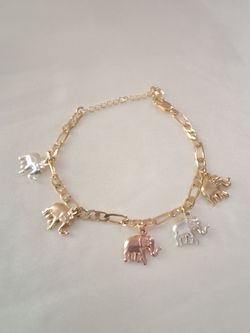 14k Gold-plated Tri-color Elephant Charm Bracelet