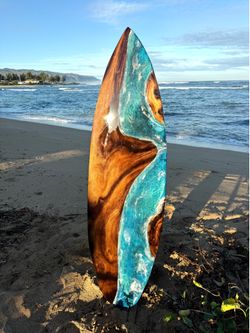 Surfboard Art, 66 inches Hawaiian Monkeypod and Epoxy ocean