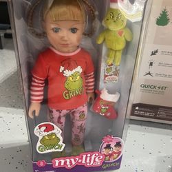My Life As Poseable Grinch Sleepover 18 inch Doll Blonde Hair Blue Eyes NIB