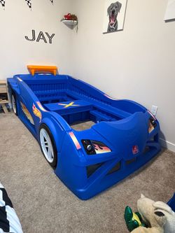 Hot Wheels Race Car Bed with matching nightstand
