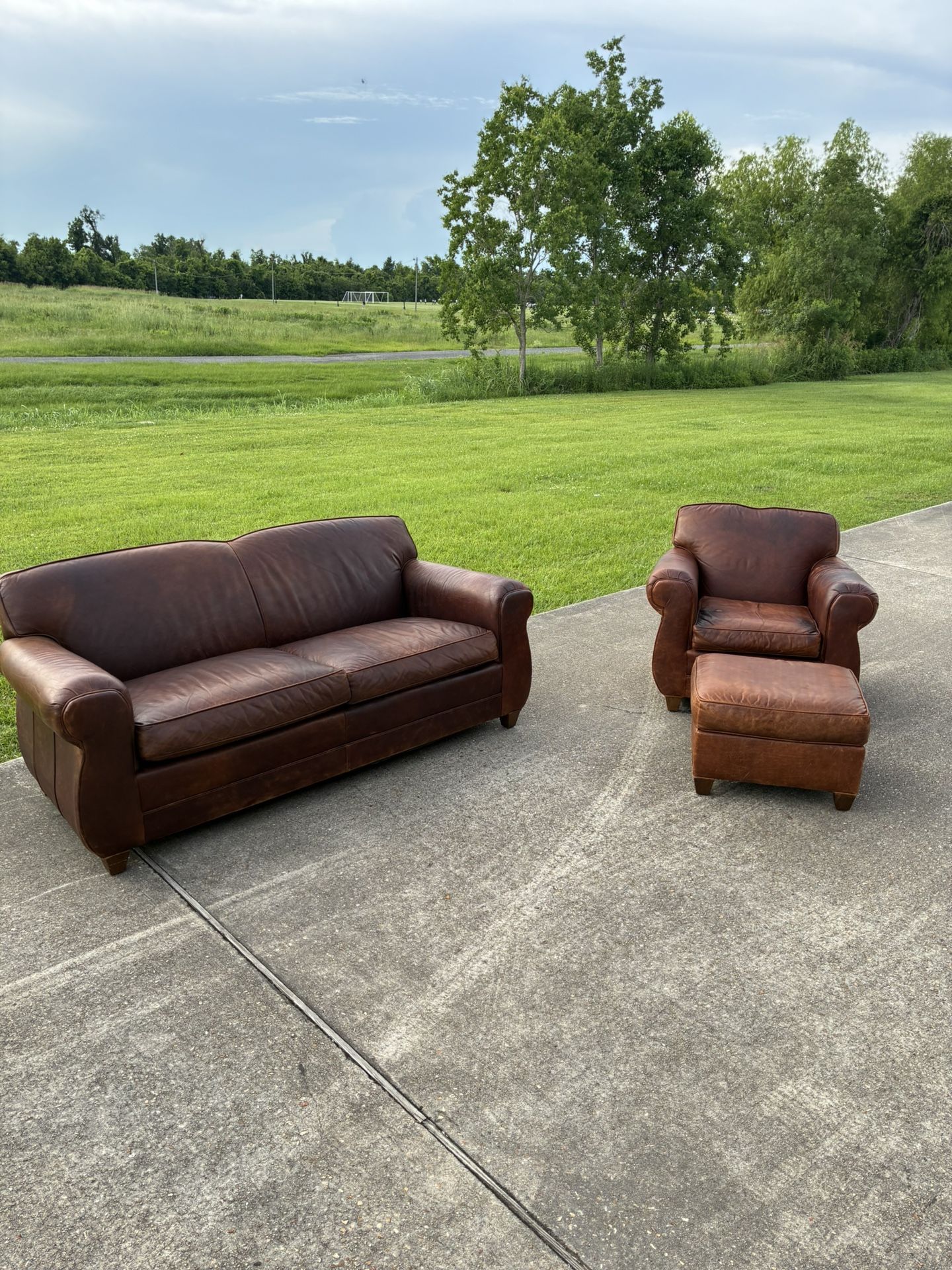 Restoration Hardware Leather Sofa Set β Mitchell Gold Collection β Chair + Ottoman + Sofa