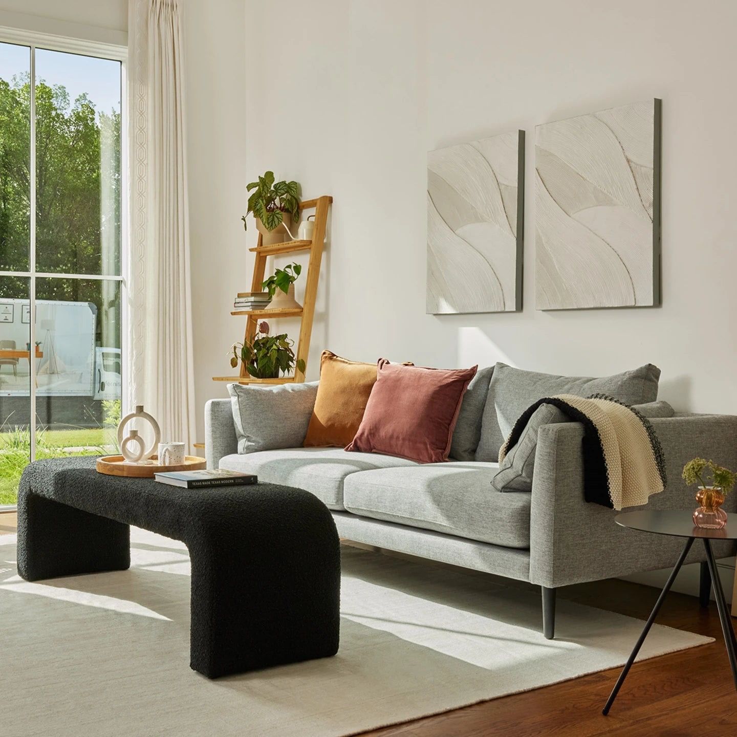 Moe’s Home Raval Sofa – Light Grey Modern Couch, Deep Seat, 84” Long, Loose Back Cushions, Solid Wood Frame, Curved Contemporary Design, Upholstered L