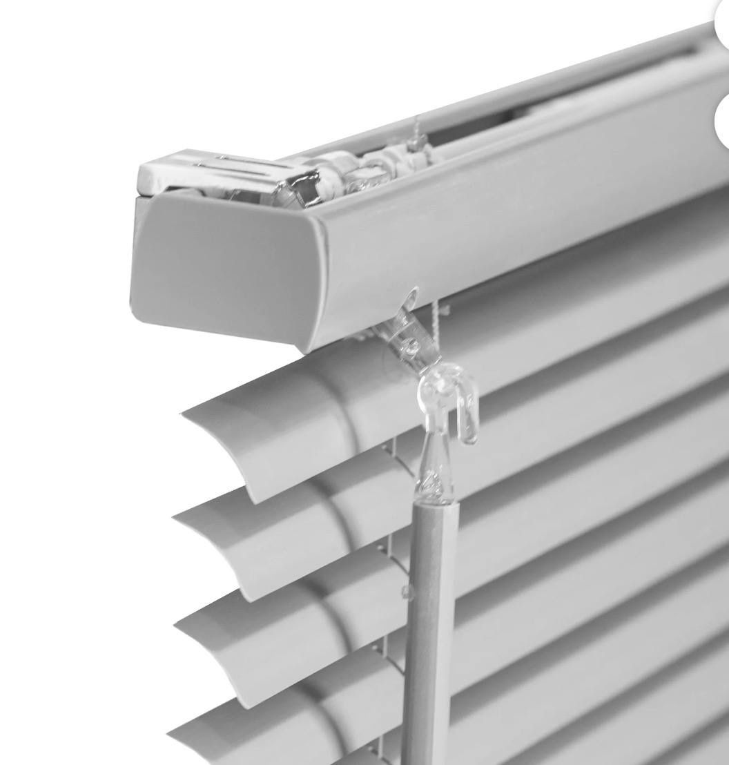 Chicology 23"W x 60"H Gray Cordless Vinyl Mini Window Blinds 1" Slats