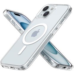 for iPhone 15 Case, Compatible with MagSafe, Crystal Clear Case with Magnetic Ring, Multicolor Protective Shockproof Bumpers, Not Yellowing Slim Cover