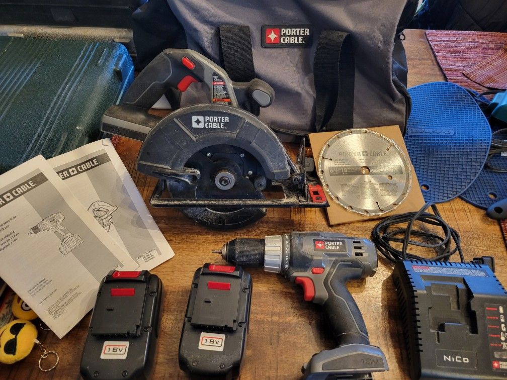 Porter Cable Drill and Saw w/ 2 Battery, Charger & Case