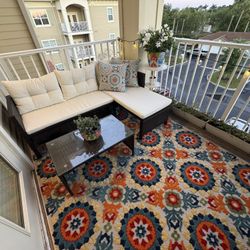 Full Outdoor Sectional Set + Vibrant Area Rug