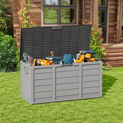 Grey Solaura 75-gallon outdoor storage deck box